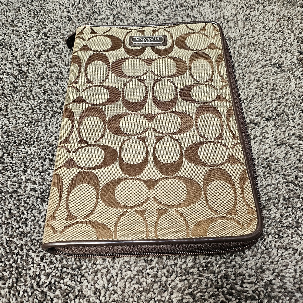 Coach Brown and Tan Zip-Around Ereader/tablet Case